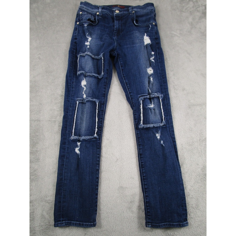 7 For All Man Kind Jeans Womens 25 Blue Denim Distressed Straight Pockets Modern